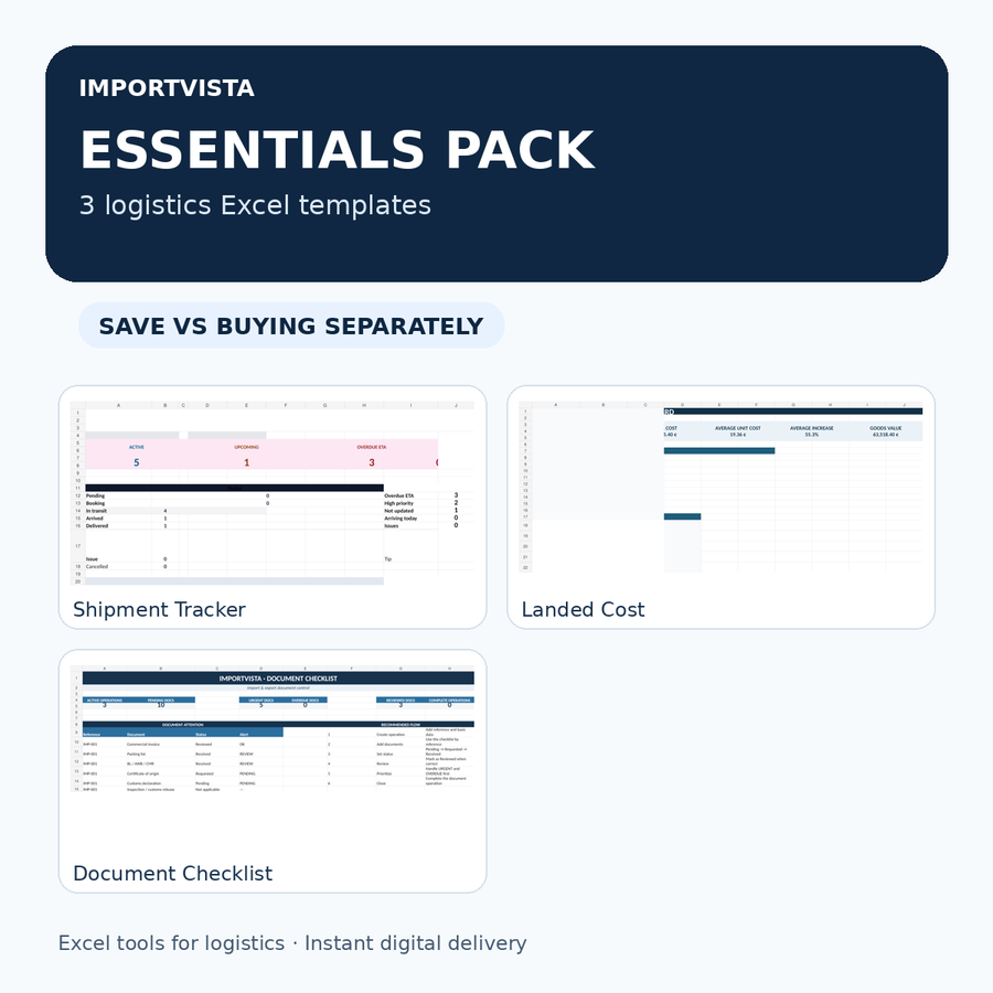 ImportVista Essentials Pack – 3 Logistics Excel Templates