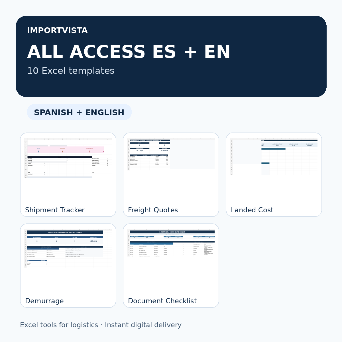 ImportVista All Access ES + EN – 10 Excel Templates