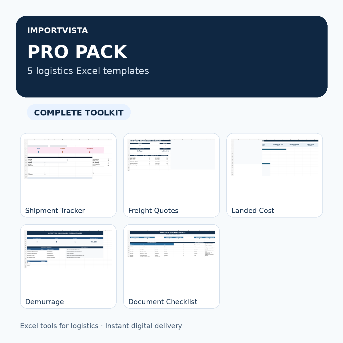 ImportVista PRO Pack – 5 Logistics Excel Templates